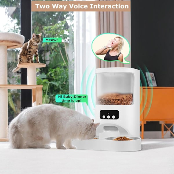 Automatisk kattefoderautomat med kamera, 1080P HD video nattevision kæledyrsfoderdispenser, 5G & 2.4GHz WiFi kæledyrsfoderautomat med 2-vejs lyd