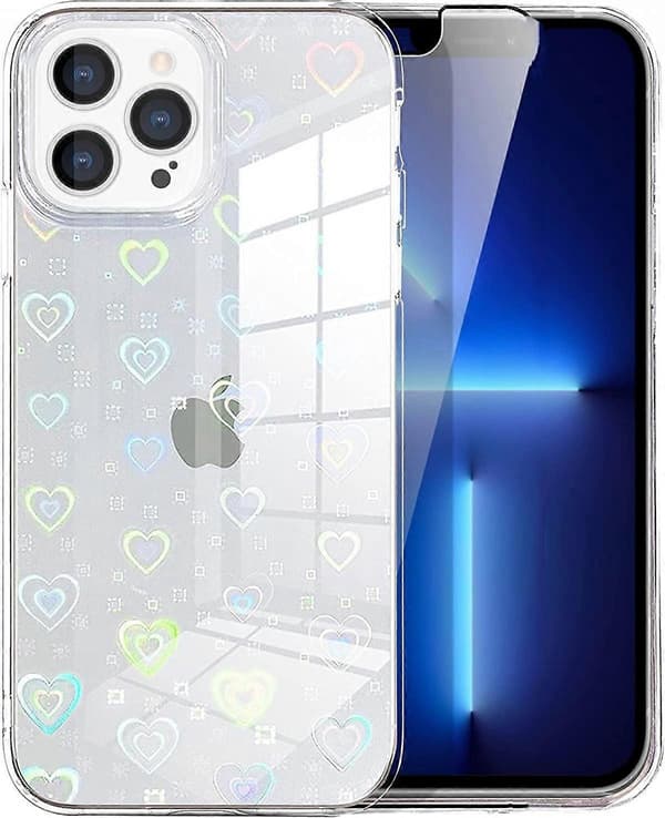 Kompatibel med iPhone 13 Pro-deksel (2021) 6,1 tommer Laser Bling Glitter Regnbue Hjerte-deksel, Søtt mønster designet for iPhone 13 Pro-deksel Jenter Kvinner