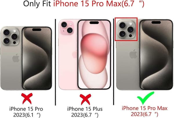 PC-kompatibelt deksel til iPhone 15 Pro Max med kjede, søtt estetisk bjørnemønster med hjerte og perle-telefonpynt til iPhone 15 Pro Max for kvinner