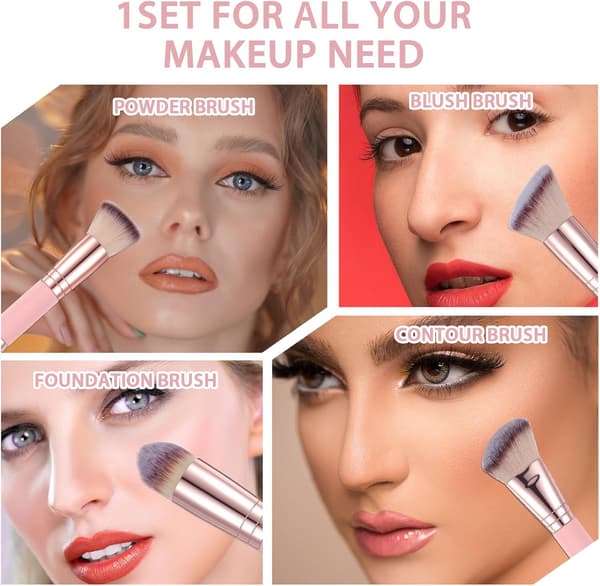 2 stk. Foundation Makeupbørste, Premium Dobbeltendet Makeupbørste Vinklet/Rund Top Kontur Foundation Blush Kosmetiske Børster