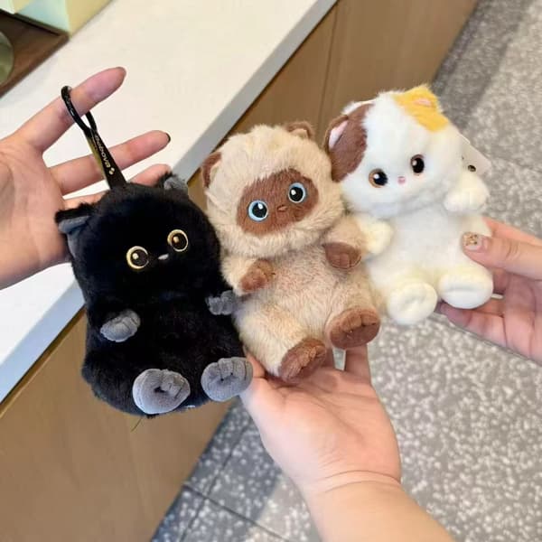 15 cm sød og nuttet katteplys nøglering, fluffy og blød