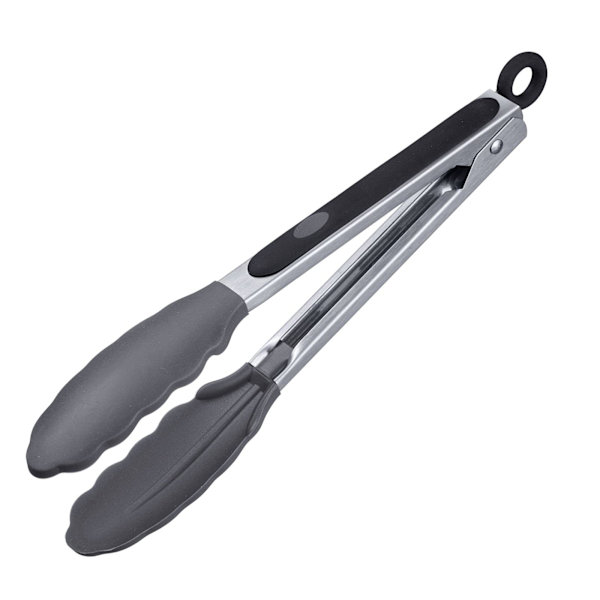 Serveringstang, med silikonelapper og gummibelagte håndtag, længde: 21 cm, rustfrit stål/plast/silikone, mini classic, sølv/sort