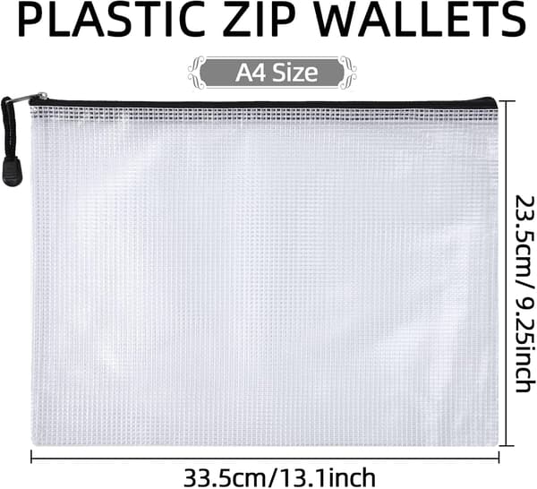 Plastmappar A4 med dragkedja, blixtlåspåsar, blixtlåsmapp, blixtlåsväska, A4-mappar, dokumentmapp (svart, 24 st)