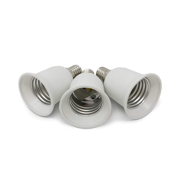 LED Lampebase Adapter Sett med 3 - Hvit - E14 Base til E27 Base - Sokkeladapter for Lavenergi Halogen LED Pærer