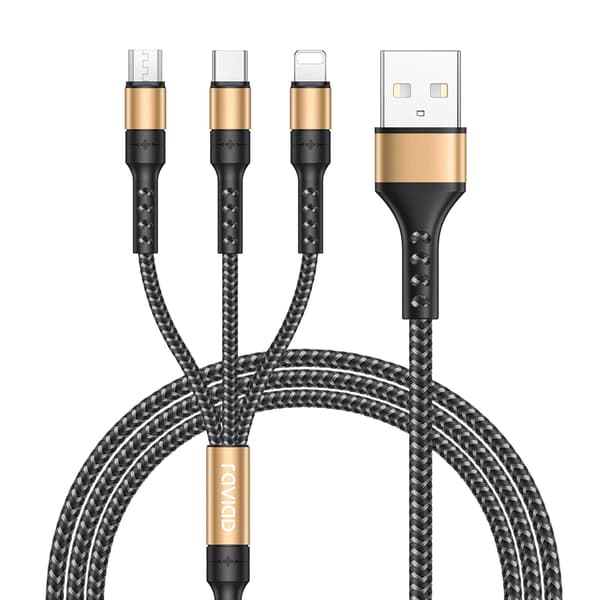3 i 1 Universalkabel [1.3M] Multi USB Nylon Ladekabel med Micro USB Type C Lightning Kabel for iPhone, Samsung Galaxy, Huawei, Honor.