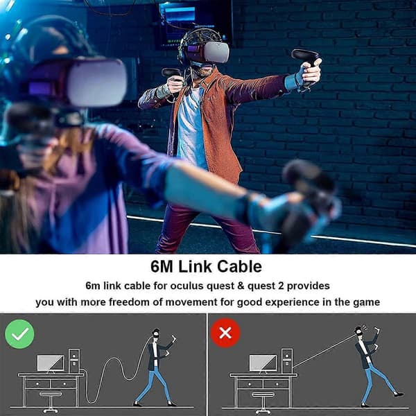 Link-kabel for Oculus Quest 2, Rask Lading & PC Dataoverføring UsB c 3.2 Gen1 5Gbps PD Overføring Ladekabel VR Headset link-kabel