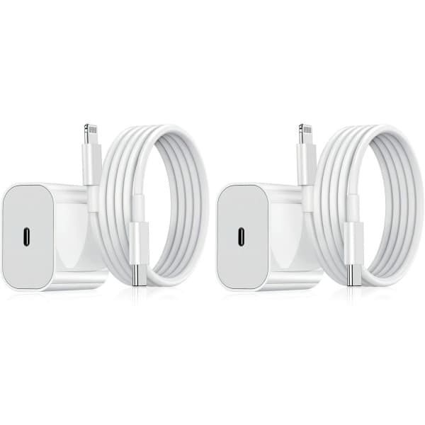2-pak mobiloplader - Kompatibel med iPhone - Hurtigoplader - Adapter + Kabel 20W Hvid 2-pak Kompatibel med iPhone