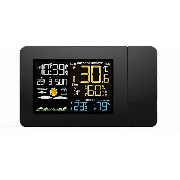 Projektionsväckarklocka med Inbyggd Trådlös Utomhussensor och Väderstation Dubbla Alarm för Sovrum Stöder LCD-Display Datum Tid