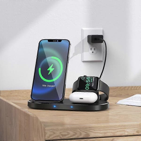 Borofone BQ10 Lodret Tre-i-en Trådløs Hurtigopladning til iPhone Ur Headset Trådløs Oplader