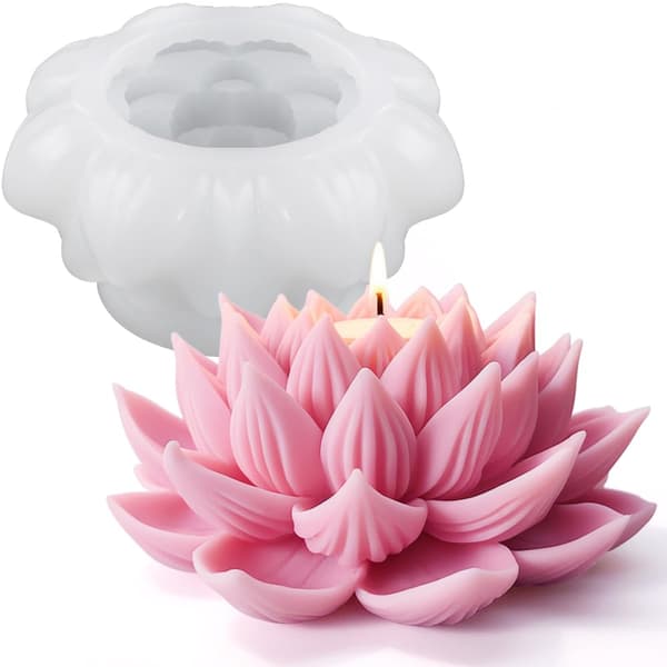 3D Lotus Stearinlysformer for Stearinlysutstyr Blomst Silikonform for Duftlys Såpelaging DIY Gips Aromaterapi Stearinlys Blomsterformer