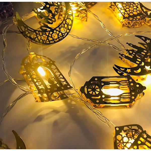 LED Lyslenke - 1,65m, 10 Lys, Gullfarge, Varmhvitt Lys - Festlig Dekorasjon til Eid!