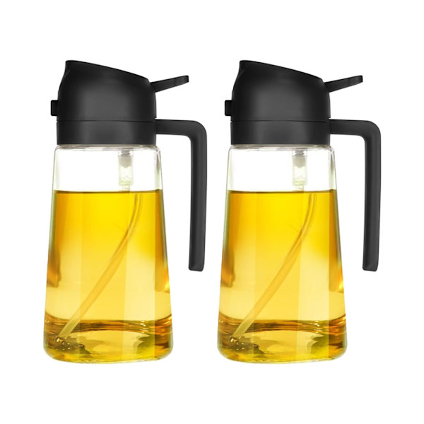 16 oz Oliedispenserflaske til køkkenet - 2-i-1 Olivenoliedispenser og oliesprøjte - 470 ml Olivenolieflaske - (2 pak, Sort) Black*2