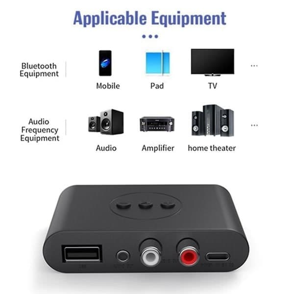 Bluetooth 5.2 lydmottaker - NFC, USB, RCA, 3,5 mm AUX trådløs musikkadapter, stereolyd