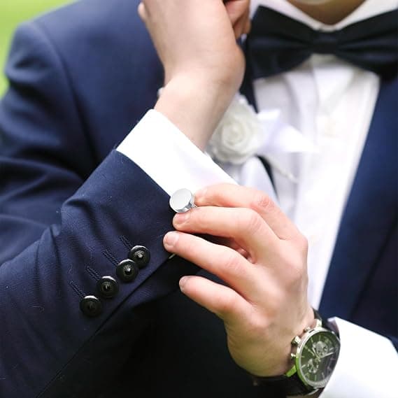 Manschettknappar för män, manschettknappar i metall för män, silver smokingmanschettknappar, klassiska manschettknappar för brudgummar bröllopsmanschettknappar