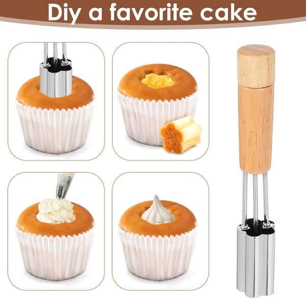 Cupcake Corer Værktøj - Rustfrit Stål Cupcake Huludstikker til Fyld, Holdbart Cupcakes Fyldeværktøj med Blomsterdesign til Bageudstyr