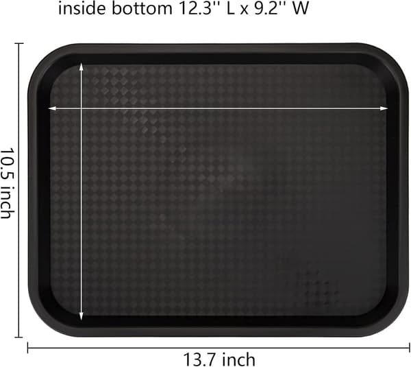12-pack snabbmatsbricka, 35 x 26,7 cm plastbricka för restaurangservering för soffbord, kök, fest, svart black