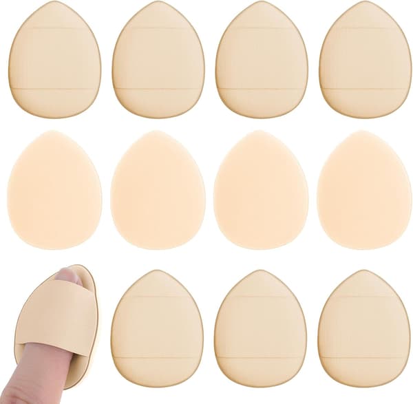 12 stk. Mini Finger Pudderkvast, Dråbeformede Makeupsvampe, Blød Setting Svamp Foundation Kosmetisk Fingerkvast Makeup Setting Våd og Tør Hud