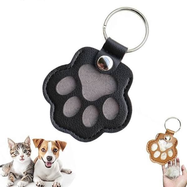 Nøglering til opbevaring af hundehår, nøglering i læder med pote til mindegave til kæledyr, sort Black