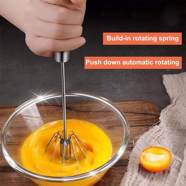Eggvisp Håndtrykkvisp Blender, Rustfritt Stål Eggvisp Melkeskummer Roterende Trykkmikser Rører for Visping, Pisking, Røring
