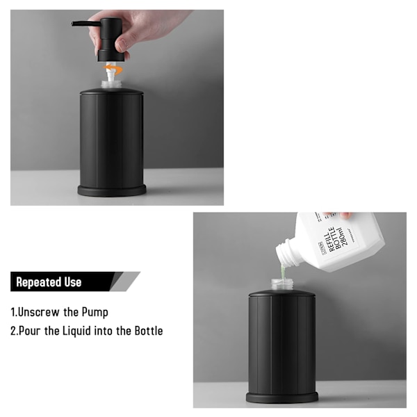 Sort Sæbedispenser, Aluminium Sæbedispenser, 500 ml, Rustfrit stål, til Køkken og Badeværelse