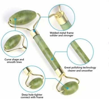 1 x Jade Roller Ansigtsmassager Værktøj Dobbelthovedet Sten Ansigtsrulle Massager Ansigtsløft Massage 14cm