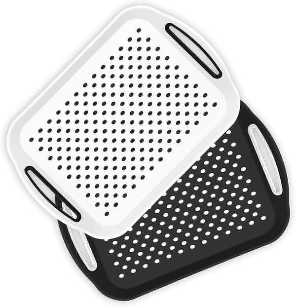 Set med 2 halkfria matbrickor, rektangulär topp och botten, halkfri bricka, återanvändbara plastbrickor för middag (svart & vit)