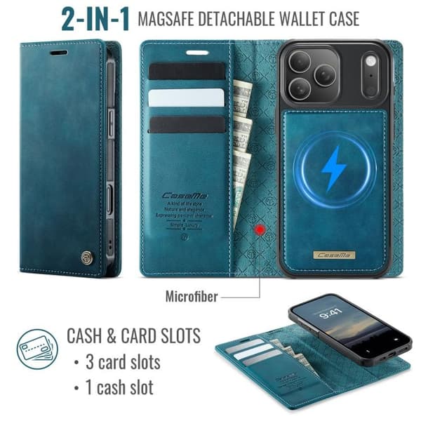 iPhone 17 Pro -nahkakotelo MagSafella ja RFID-suojauksella, irrotettava lompakko