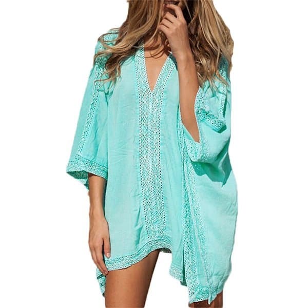 Strandkjole Bikini Cover-Up til Kvinder - Kaftan Kimono Tunika, Grøn, One Size Green
