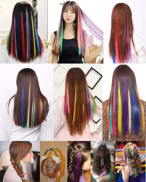 Regnbågshår Extensions, Färgat Hår, Extensions Clip In/On