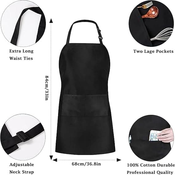 Kjøkkenforkle, justerbart kokkeforkle med 2 lommer, for kvinner og menn, baking, hagearbeid, grilling, profesjonelt forkle (svart) black