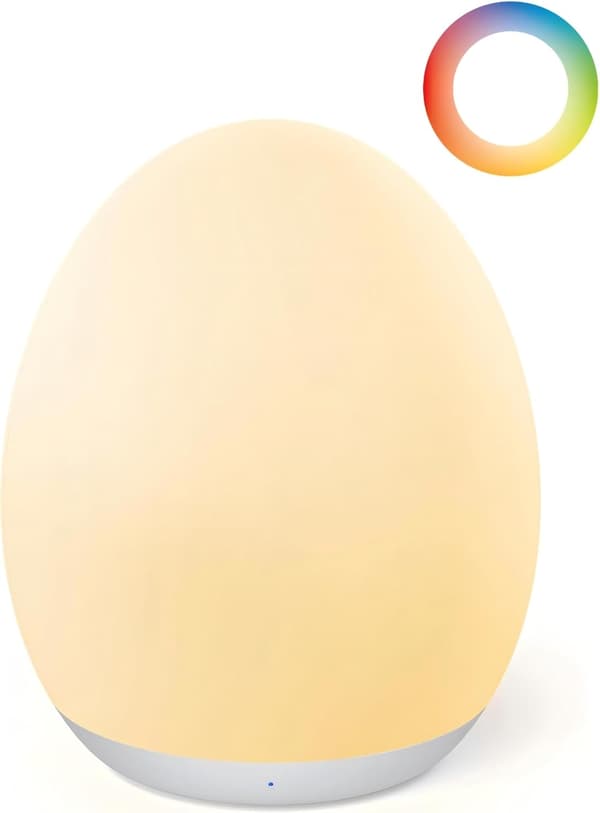 Nattlys, egglys til barnerom med 7 utskiftbare RGB-farger og trinnløs dimming, oppladbart trykklys med 1-times timer og berøringskontroll