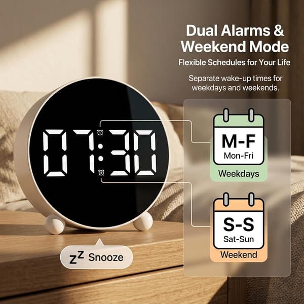 Digital väckarklocka med LED-display, batteri-/USB-driven väckarklocka med snooze (vit) white