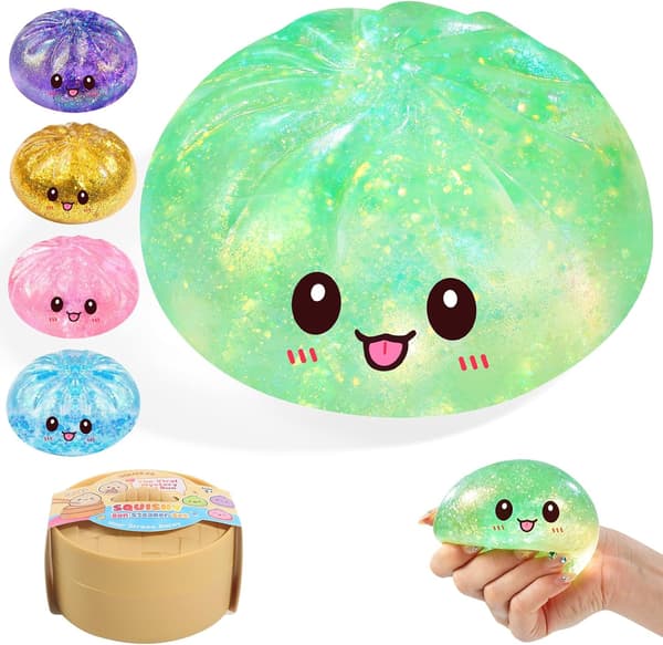 Sugar Glitter Dumpling Squishy Mystery Box, Viral Bao Bun Squeeze Toy, Stress Relief Gift (Grön) Green