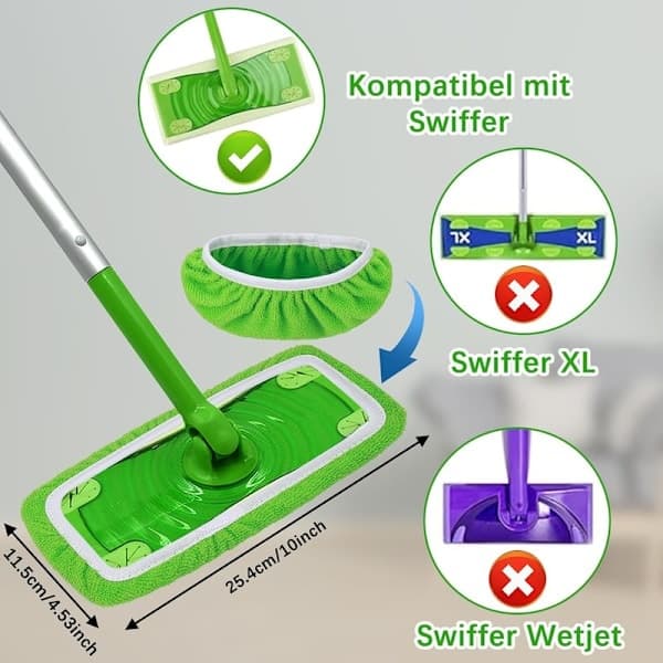 6 erstatningsputer Swiffer mopp gjenbrukbare Swiffer støvmopp erstatningsputer, Swiffer gulvmoppklut, gjenbrukbart trekk 6 6