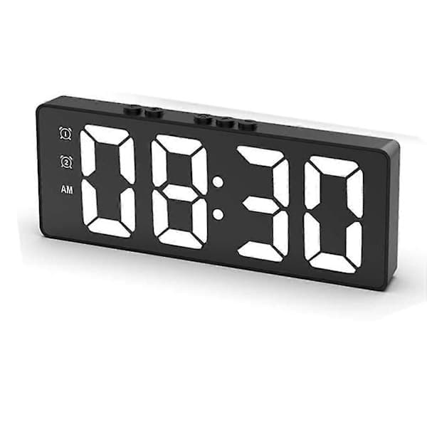 Digital (batteri- eller USB-driven) bordsklocka med snooze, nattläge, 12/24h elektronisk LED-klocka -Yx