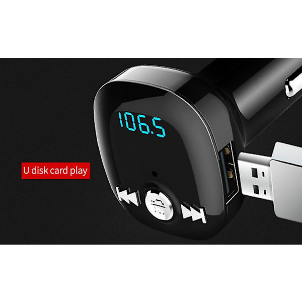 FM-sender for bil - Bluetooth-adapter med QC3.0 billader