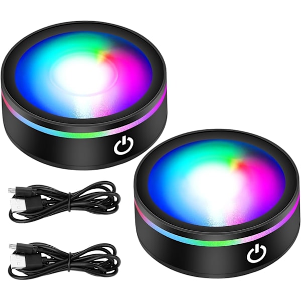 LED Lys Base, 2 Pak Multicolor Lampeholdere, Display Base til 3D Glas Krystaller med Farveskift, sort