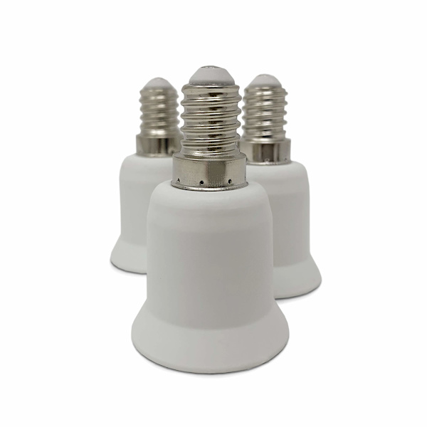LED Lampebase Adapter Sett med 3 - Hvit - E14 Base til E27 Base - Sokkeladapter for Lavenergi Halogen LED Pærer