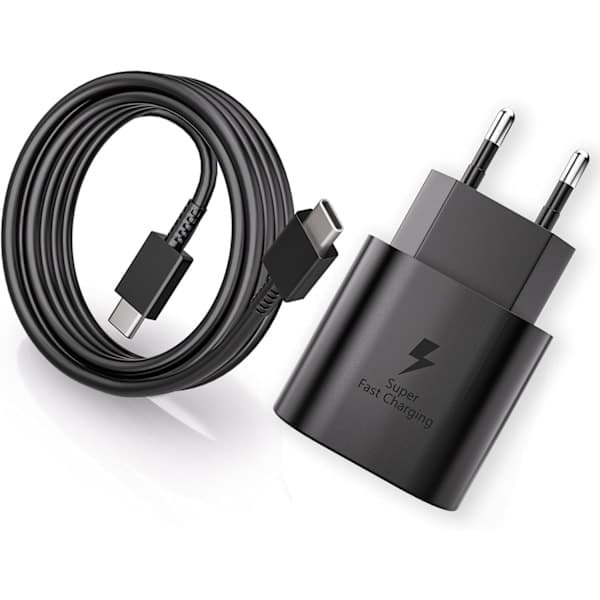 Snabbladdare för alla Samsung-modeller med 2m lång USB-C-kabel svart