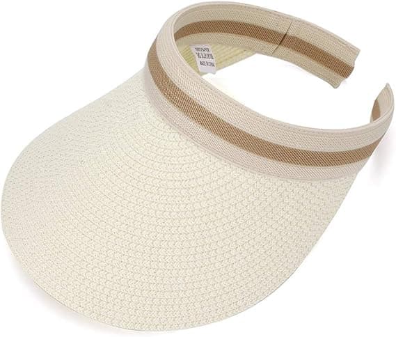 Kvindesolhat med bred skygge i strå til strand og golf - Sommerhat white