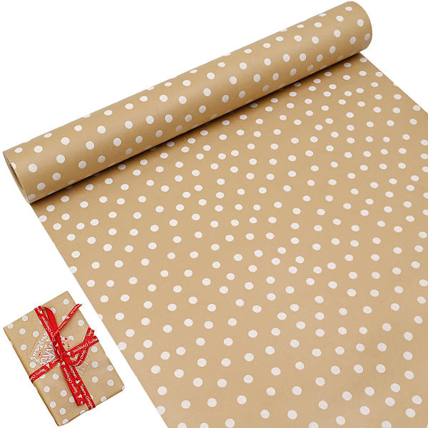 Julklappspapper Rulle - Presentpapper - Återvinningsbart Kraftpapper - 43cm x 3m - Vitt Prickmönster