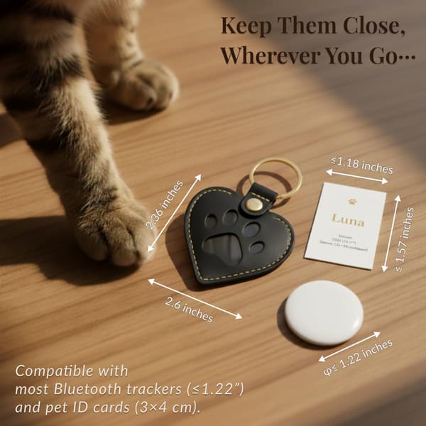 Kæledyrs minde nøglering og GPS-trackerholder – Hjerte læder pels minde medaljon – Hund og kat sympatigave