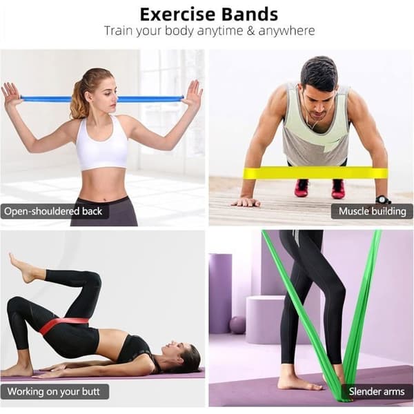 Modstandsbånd til styrketræning (5 stk.) Silikone modstandsbånd til arme, Pilates og yoga - 5 modstandsniveauer