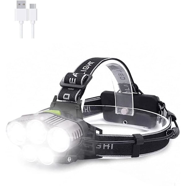 Kraftig oppladbar hodelykt, LED hodelykt, egnet for camping, løping, klatring, arbeid