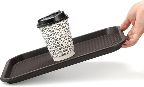 12-pack plastbrickor för snabbmat, 35x26,6 cm rektangulära kafeteriabrickor restaurangserveringsbricka för soffbord, kök, fest, brun brown