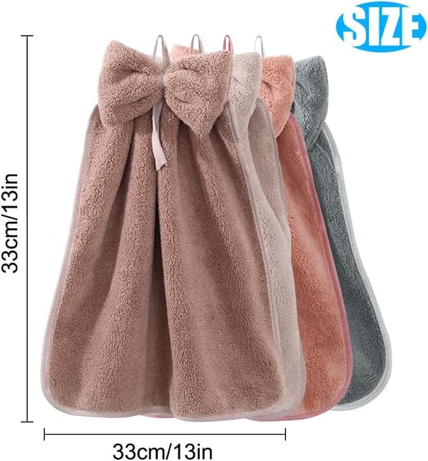 4 stycken rosettformade hängande handdukar för handtorkning, mikrofiber korallfleecehanddukar