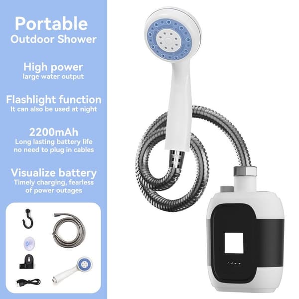 Bærbar LED Smart Camping Brusepumpe - 2000mAh Batteri, IPX7 Beskyttelse, Multifunktionel til Camping, Rejser, Bilvask, Have og Kæledyr