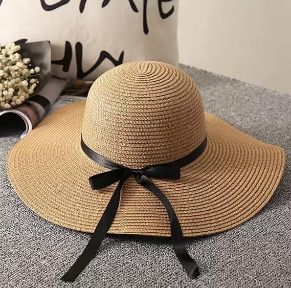 Dame stråhat Sommer strand solhat Floppy & foldbar med stor bred skygge & sløjfe Brown