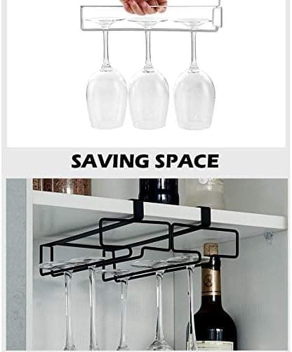 Hengende vinglassholder i metall, vinstativ under skap, montering, rommer opptil 4 glass, 2-pakning, brun