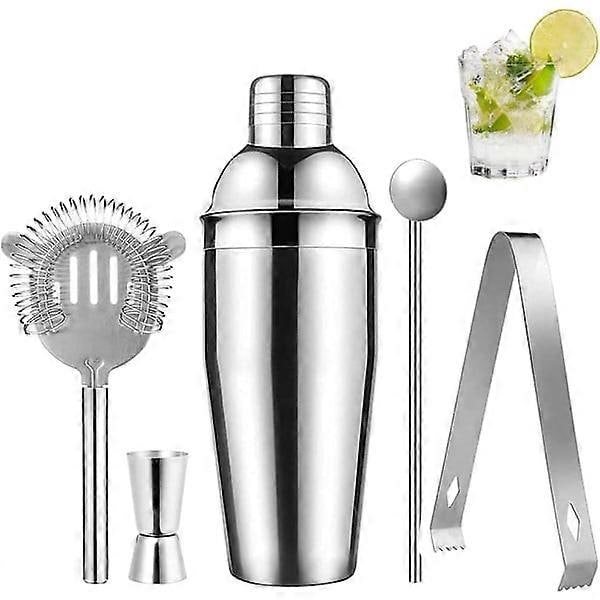 Cocktail shaker sæt - Rustfrit stål sølv 5 dele
